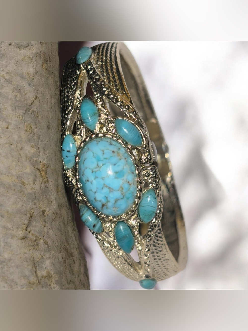 Vintage Lucerne “Unbreakable Mainspring” bangle Watch with Turquoise stones